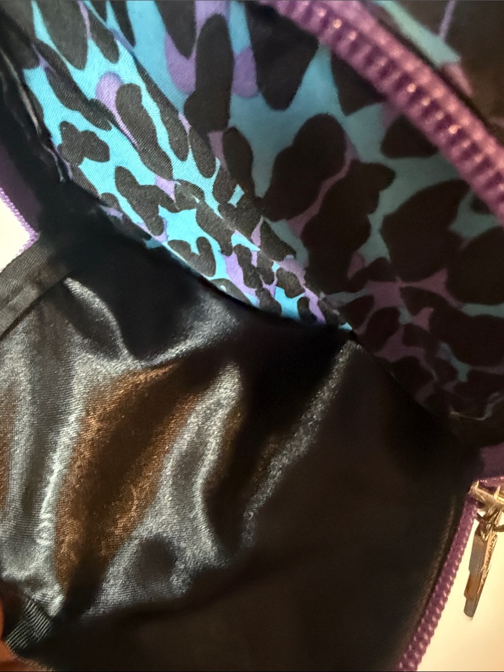 Betsey Johnson Purple & Teal Animal Print Duffel Satchel Handbag - Picture 12 of 15